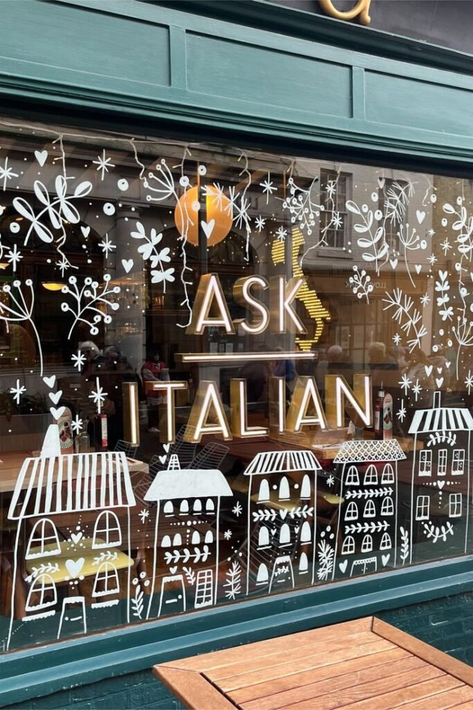 Déco vitrine de Noël avec stickers maisons nordique ask italian