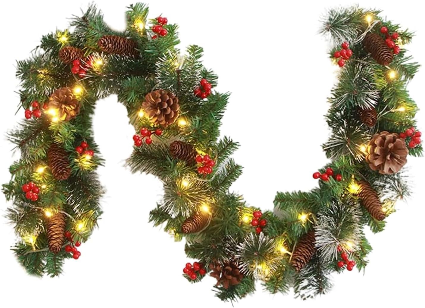 guirlande sapin lumineuse avec rubans et pomme de pin