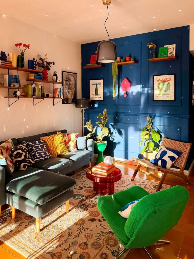 Deco eclectique en vert pomme et bleu casina gialu