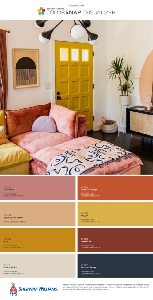 Nuancier de huit couleurs en jaune orange rose