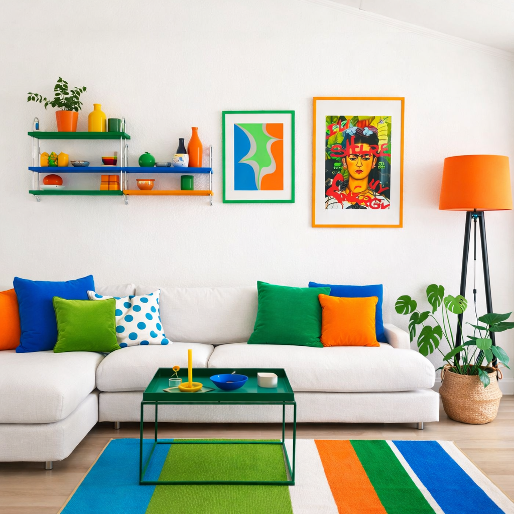 Salon moderne avec palette colorée avant apres couleur